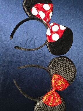 Disney, Black Minnie-Style Ear Headband with Red Bow